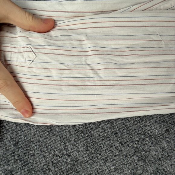 Quiksilver Blue Red Medium Striped Point Mens Shirt Button Up Surf Long Sleeve - Picture 15 of 16